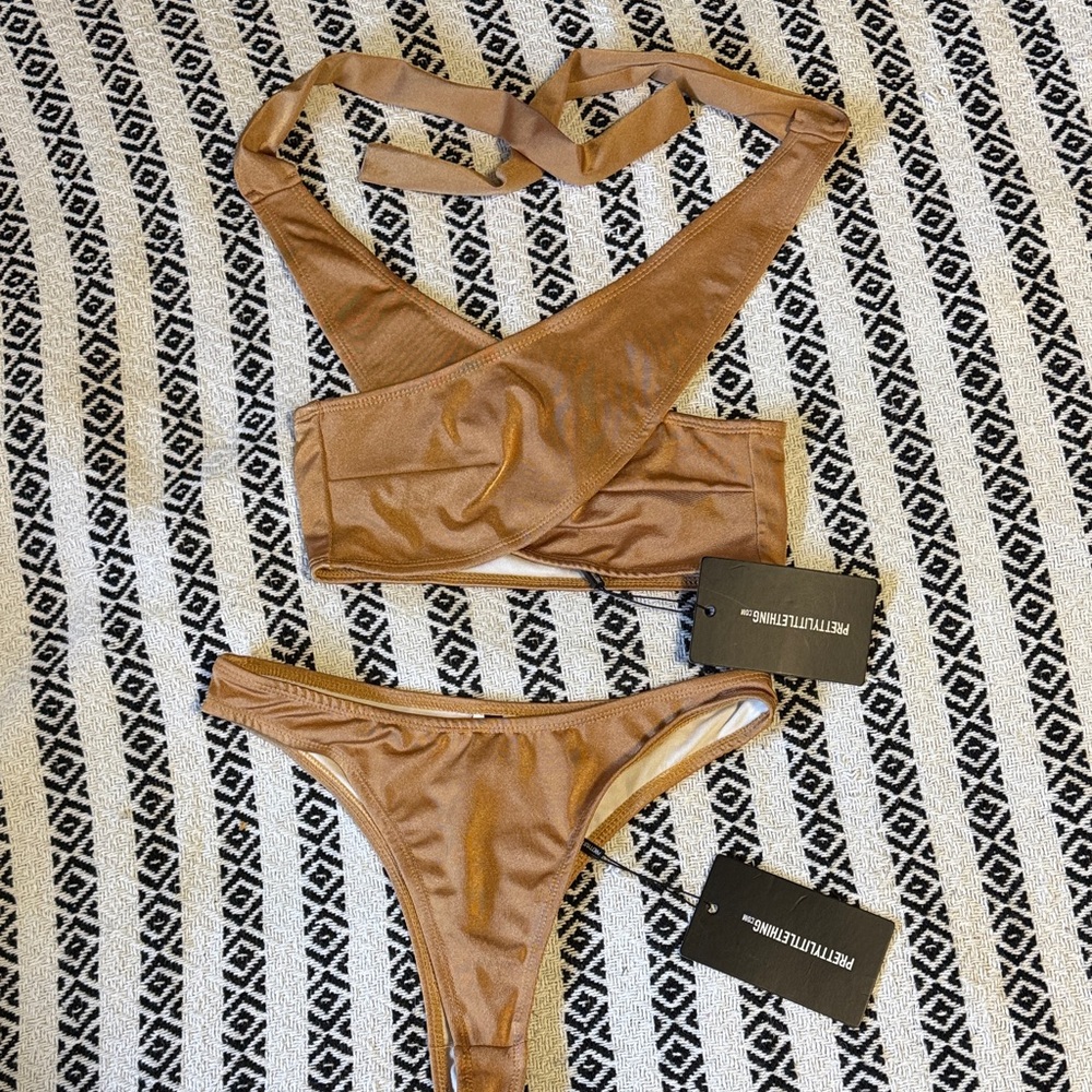 PrettyLittleThing Tan Bikini Set